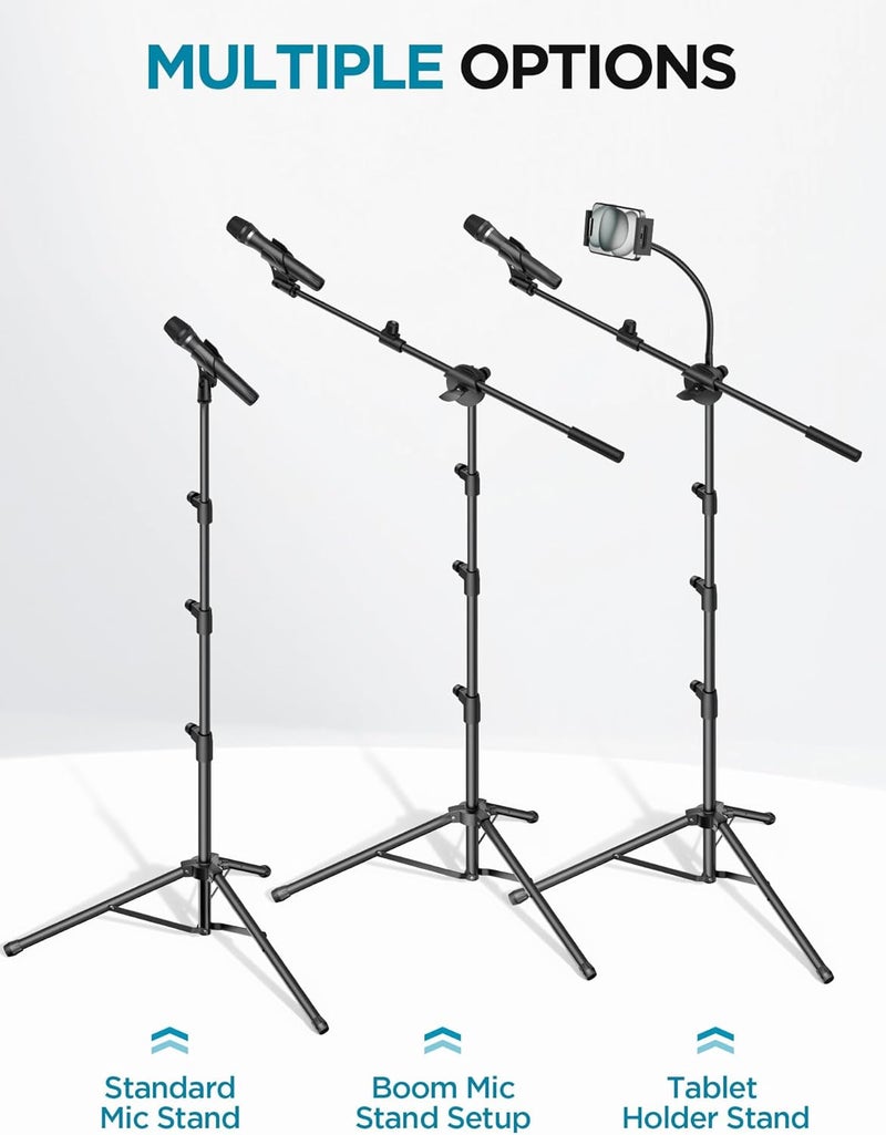 InnoGear حامل ميكروفون، 6 في 1 حامل ميكروفون أرضي مع حامل جهاز لوحي وهاتف قابل للتعديل من 30" إلى 72" حامل ميكروفون ثلاثي القوائم مع ذراع بوم وحقيبة حمل للغناء والكاريوكي على المسرح - Image 3